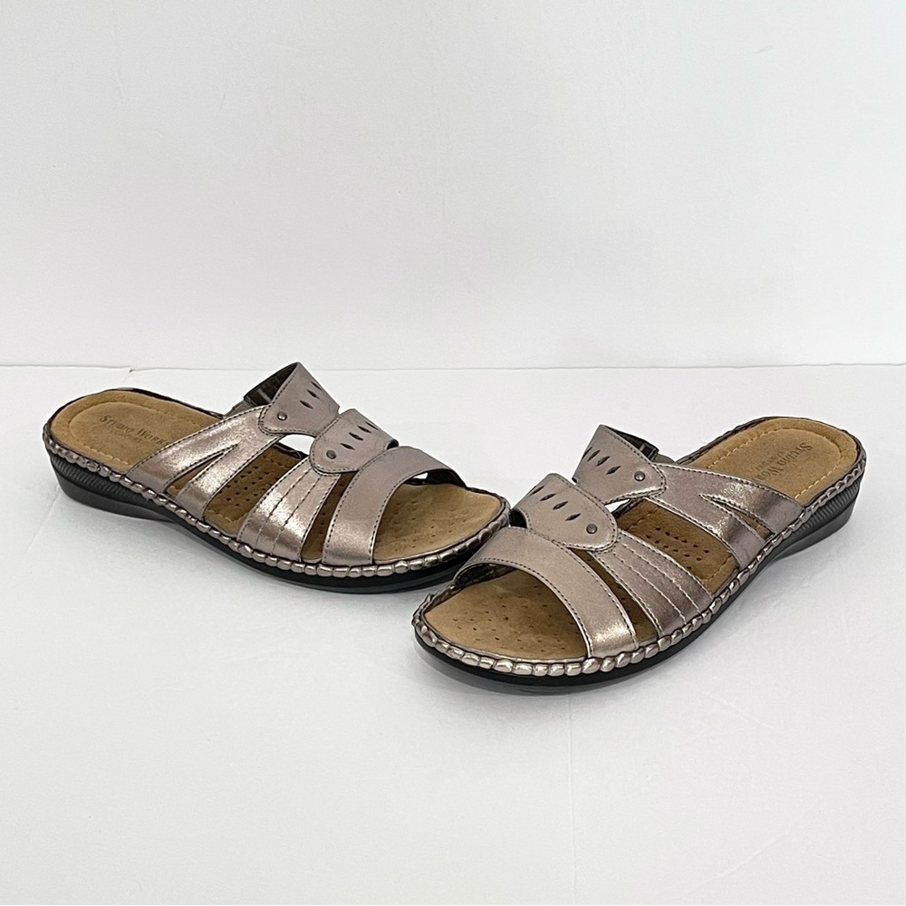 Studio Works Comfort Mason Metallic Pewter Slide Sandals